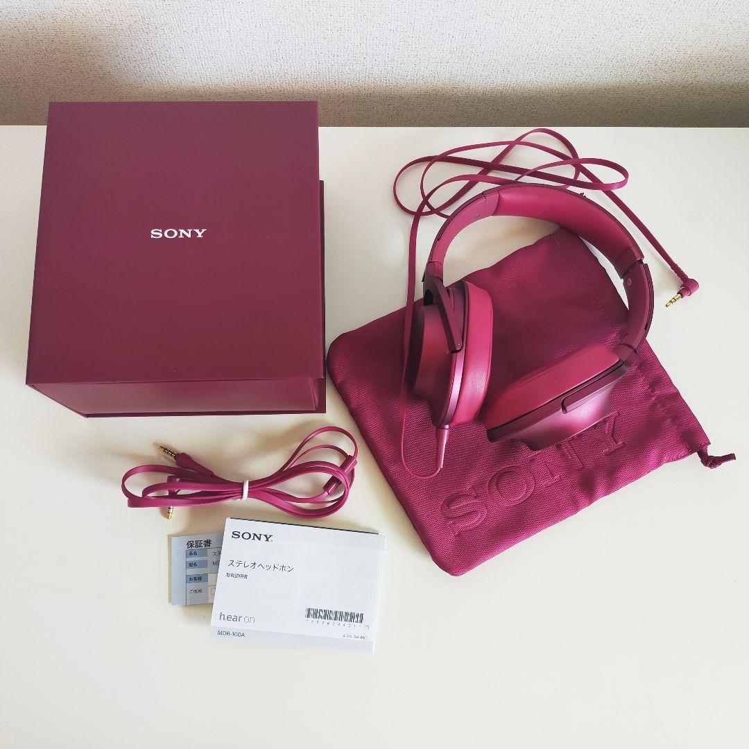 【美品】SONY ヘッドフォン h.ear on MDR-100Aボルドーピンク