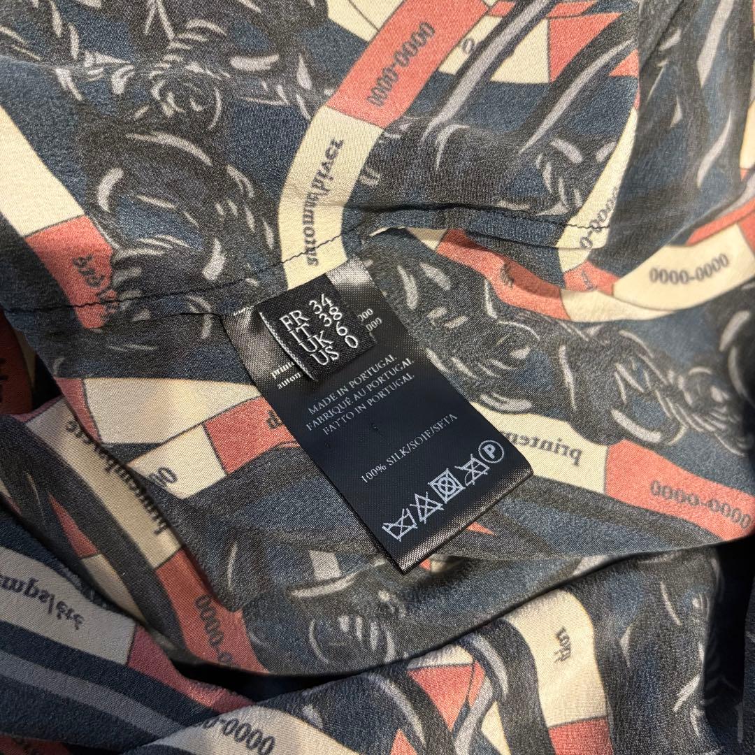 美品 rokh ロク　総柄　リボンタイブラウス　シルク100%