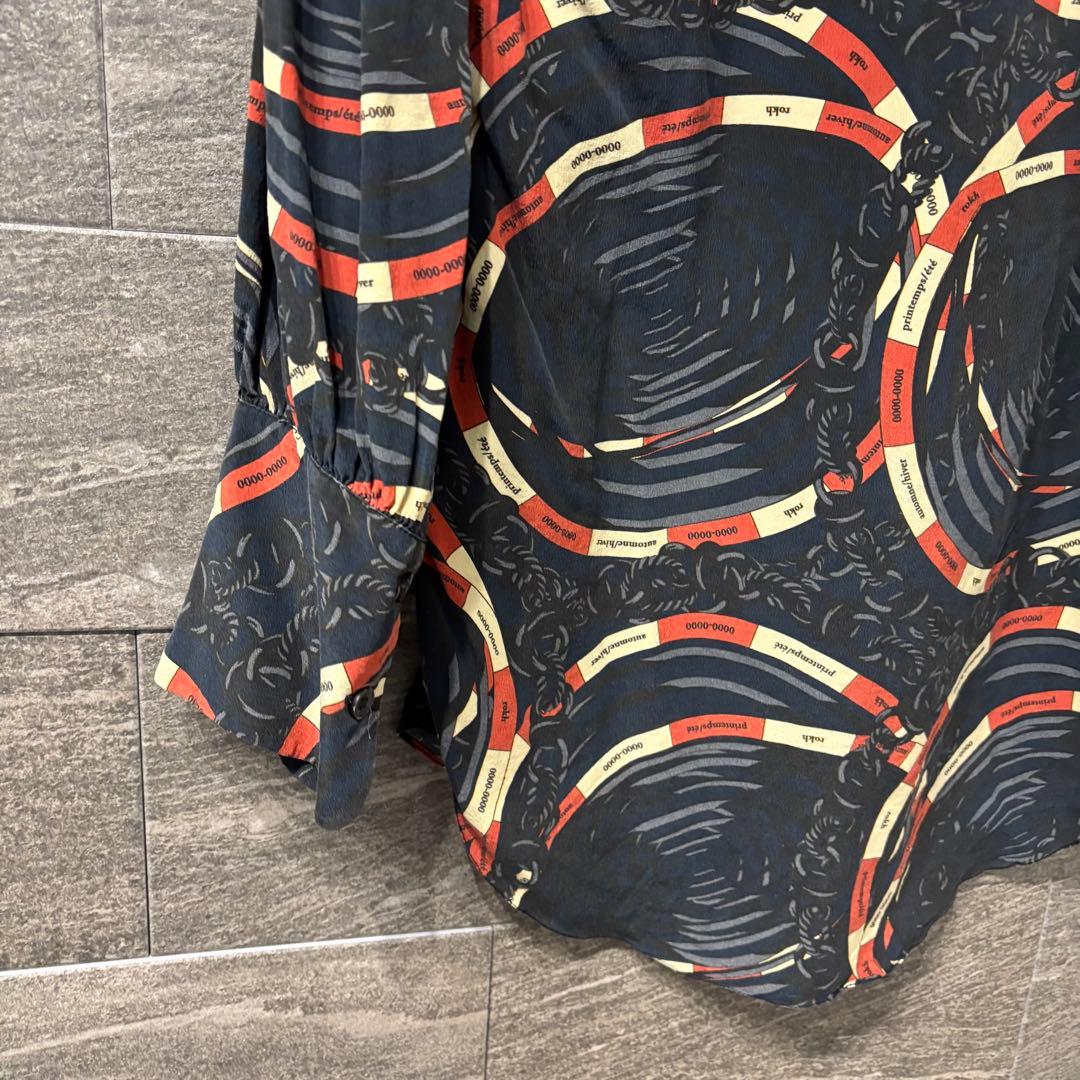 美品 rokh ロク　総柄　リボンタイブラウス　シルク100%