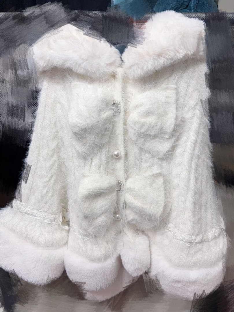 LIZLISA リズリサ ダブルリボンニットファーポンチョ