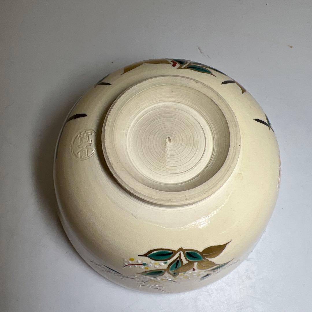 ☆茶3 洛南窯　通次寛斎　卯の花茶碗　口径12.4㎝　共箱　東さ8-0222①