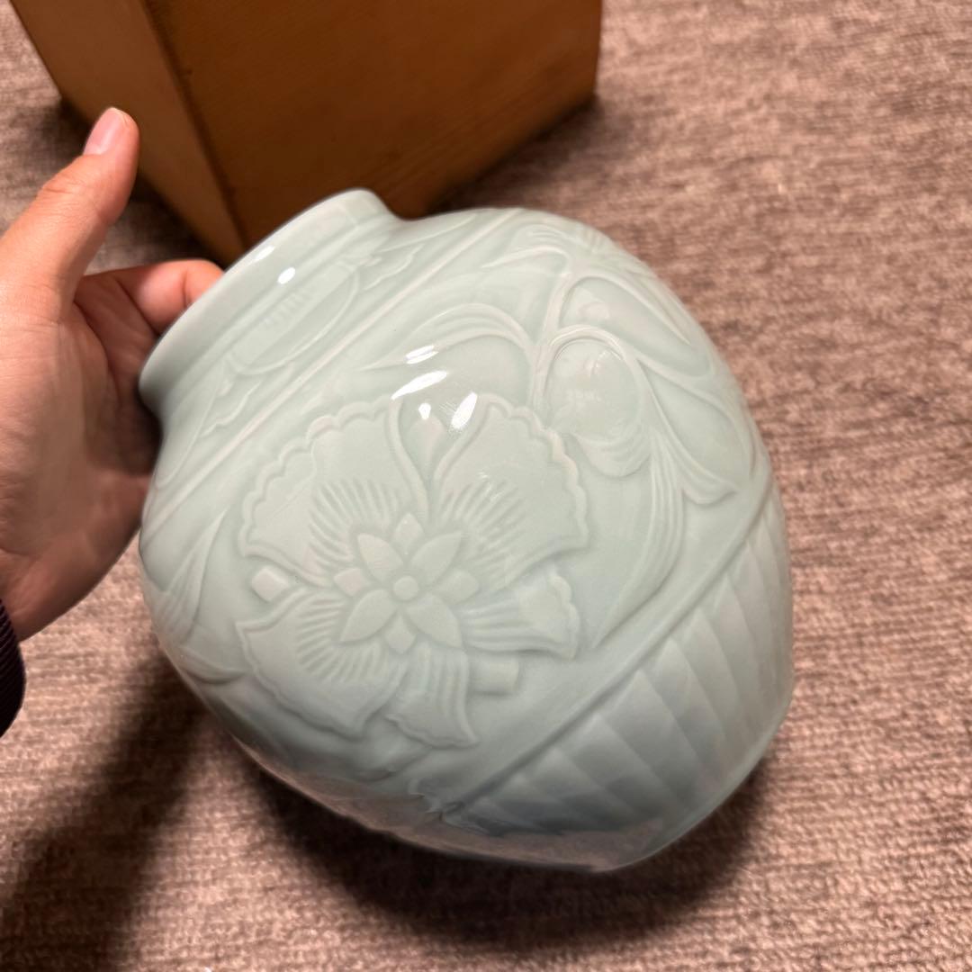 初代　宮永東山作　青磁　花瓶　箱　検索:三浦竹泉 清風与平 高橋道八 煎茶道具