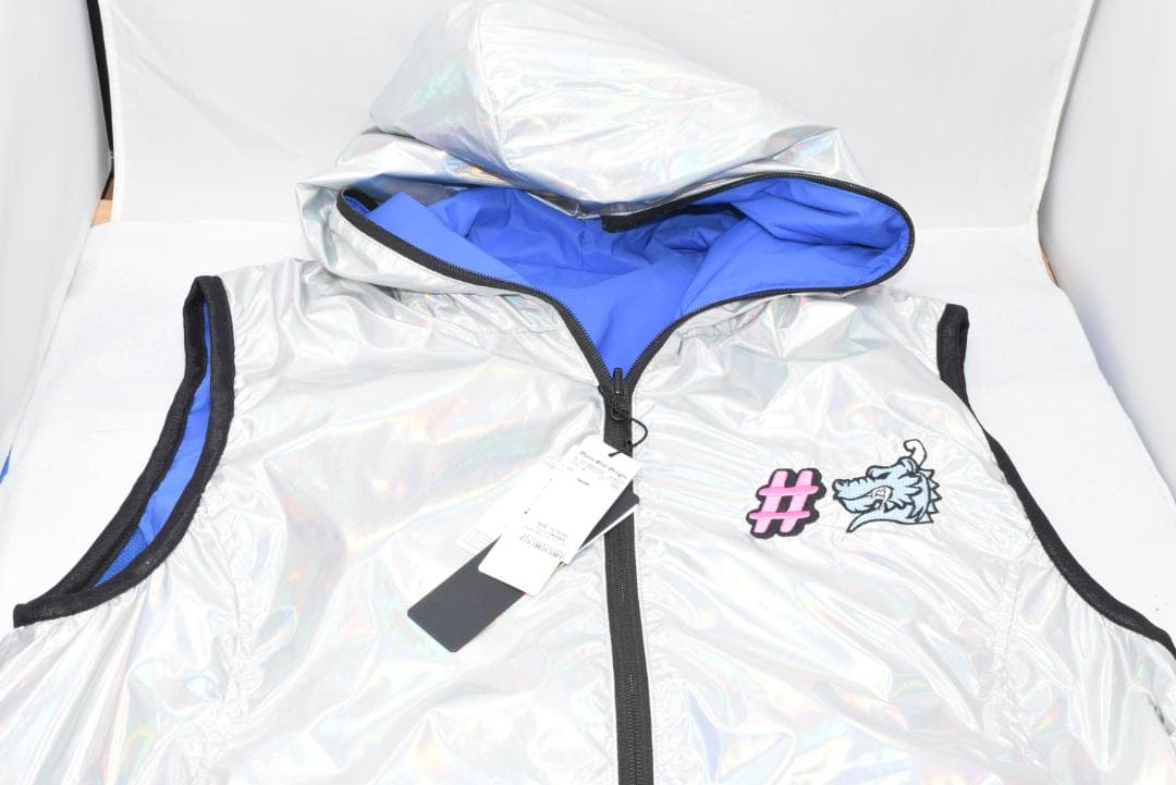 新品☆ダンスウィズドラゴン NYストレッチ タフタ リバーシブルベスト☆青☆XL