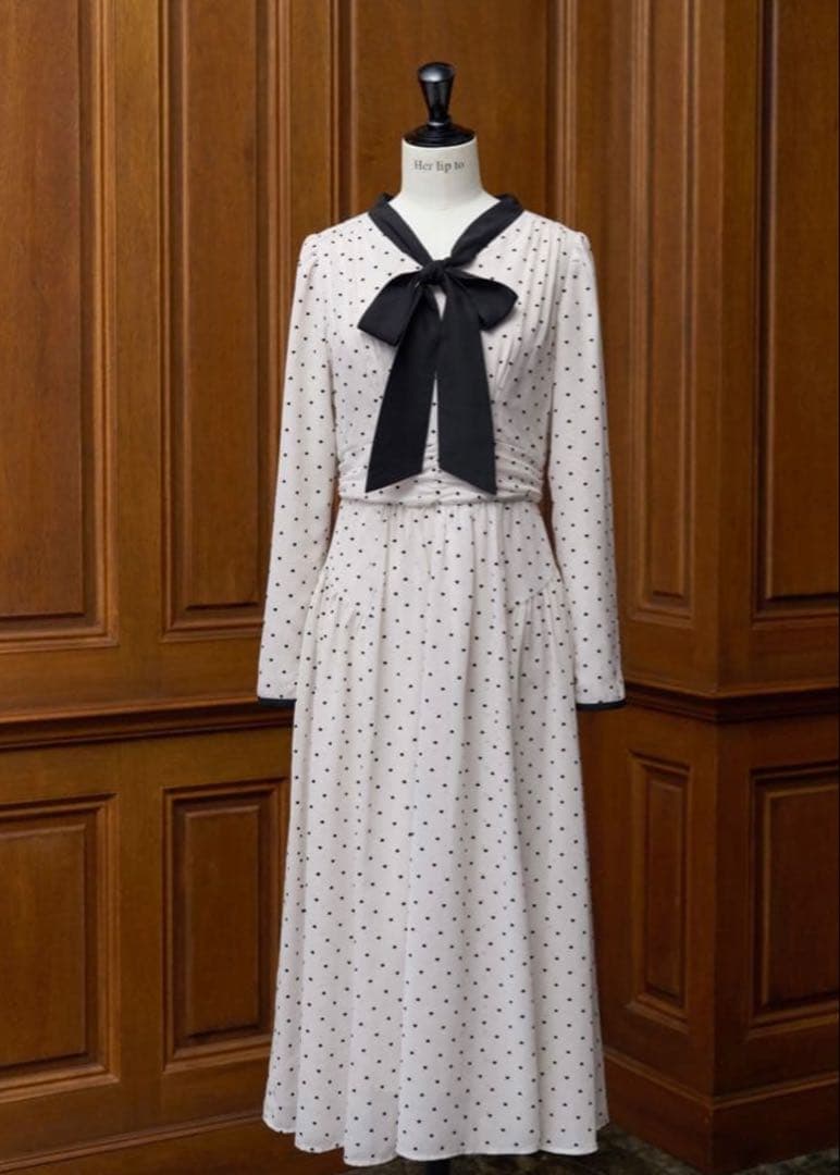 Herlipto♡Heart Dot Bow Tie Chiffon Dress