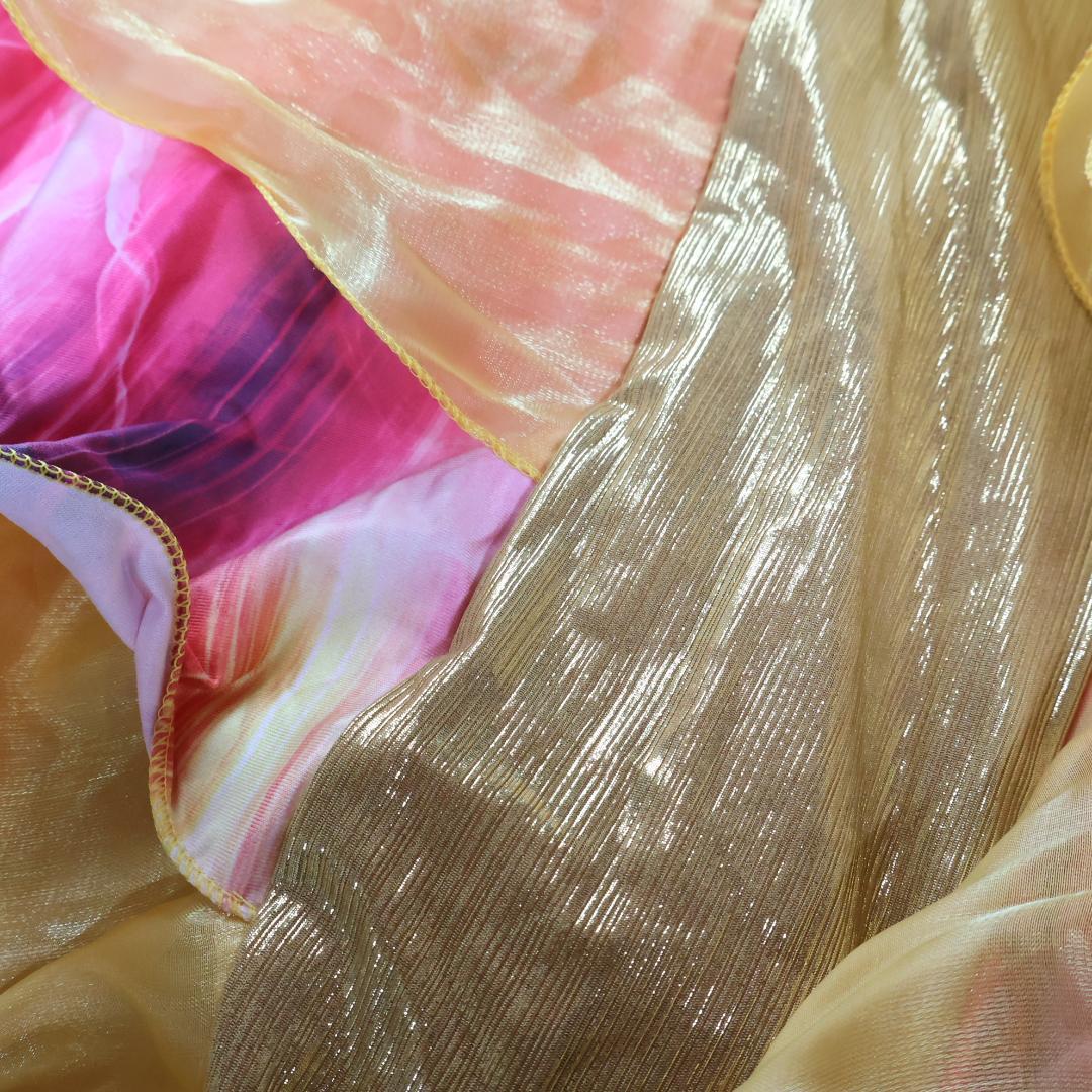 【ベリーダンス用 オリエンタル衣装】オレンジ×ゴールド スカート フリル 豪華