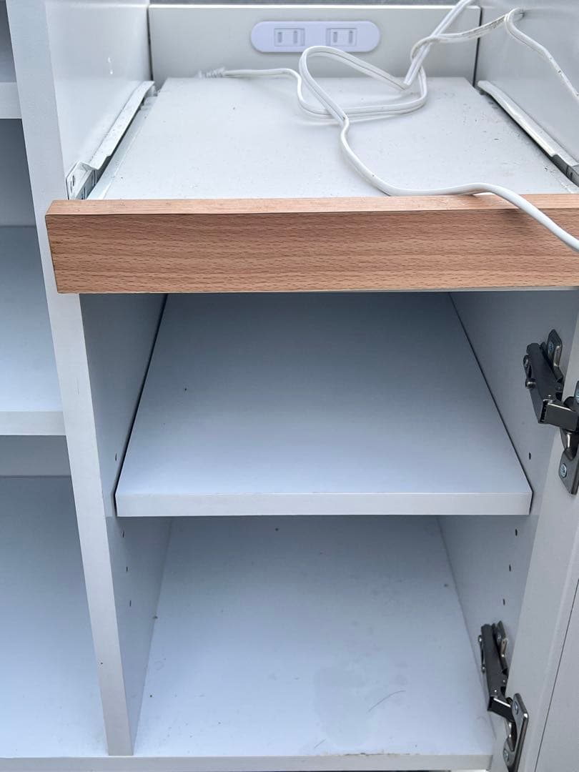 キッチンカウンター 炊飯器 レンジ台 キャスター付き 食器棚ホワイト