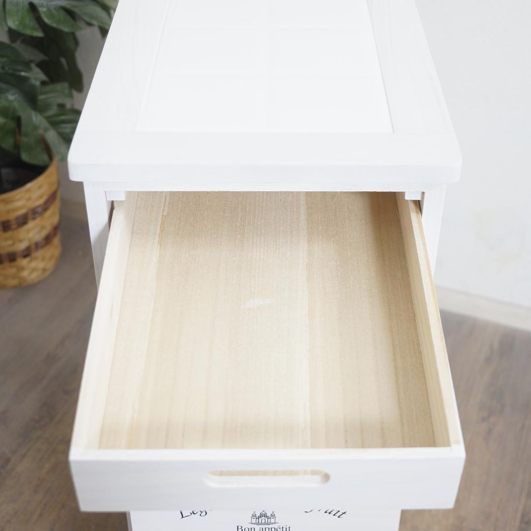 【新生活応援】タイル天板付 木製キッチンワゴン 5段チェスト 桐製 キャスター付