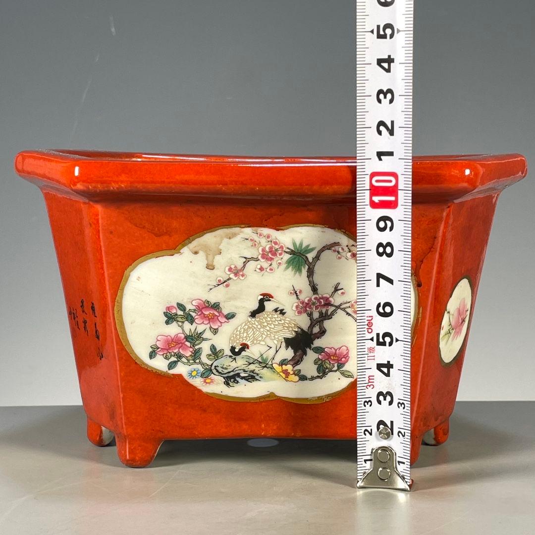 花鳥図紋 六稜鉢 盆栽鉢 多肉植物 植木鉢小品大品盆栽鉢 陶器鉢