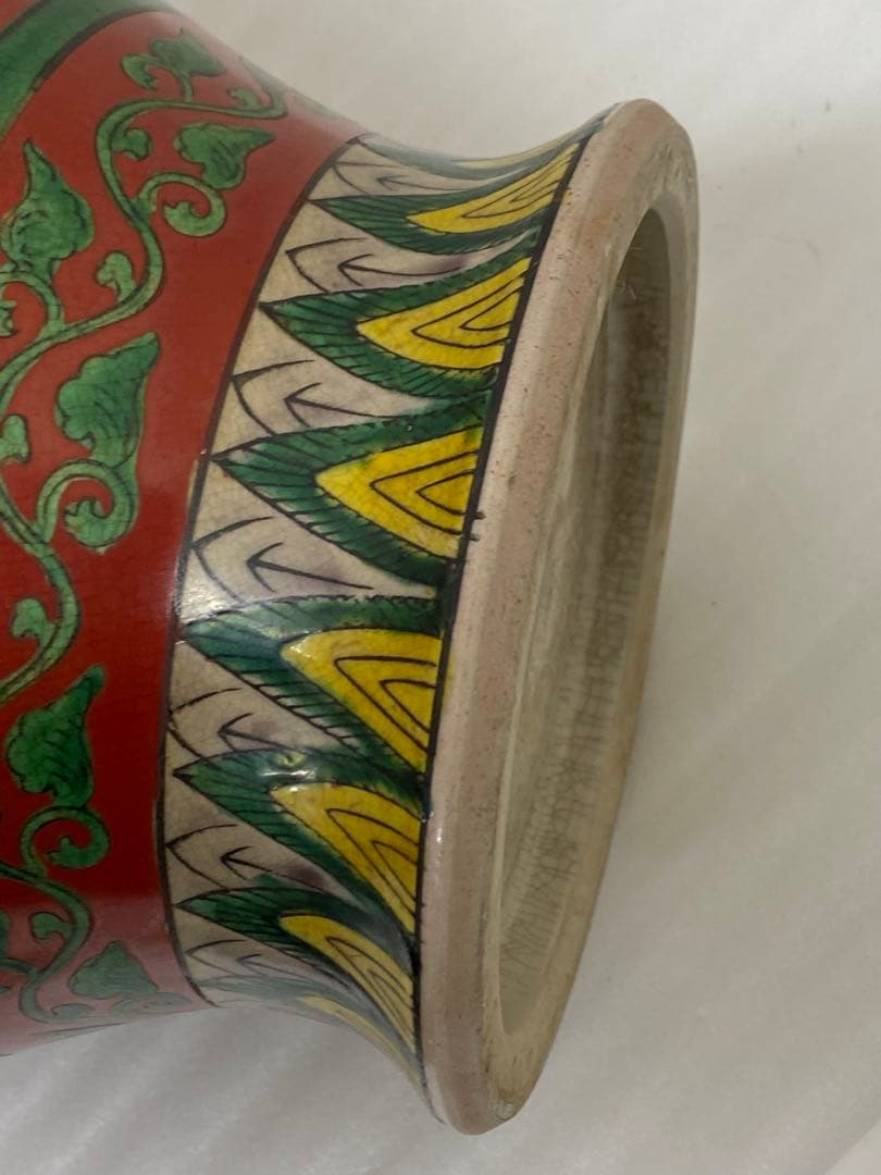 3-2030 九谷焼　木米作　色絵 角福 花瓶 壺 大型 飾り壺