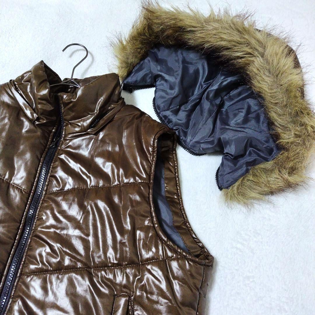 ユーロイヤル　中綿ダウンベスト　光沢　ファー　平成ギャル男　グランジ　y2k