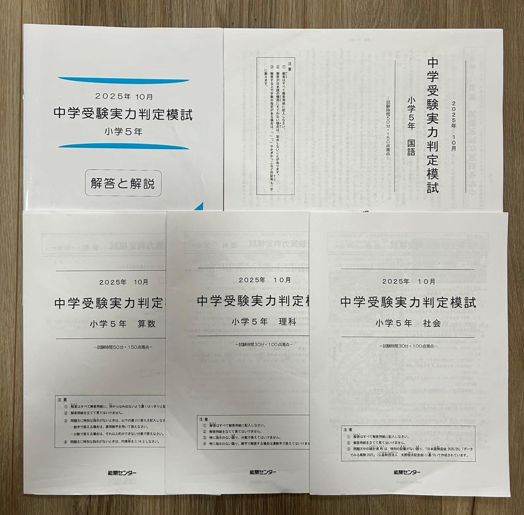 能開センター2025年度小5 実力判定テスト・到達度判定テスト 1年分 中学受験