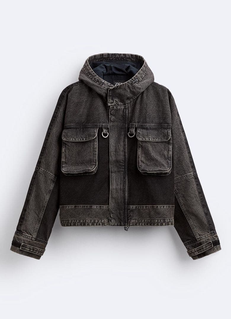 完売品 ZARA セットアップ コントラストフード付　デニムジャケット パンツ