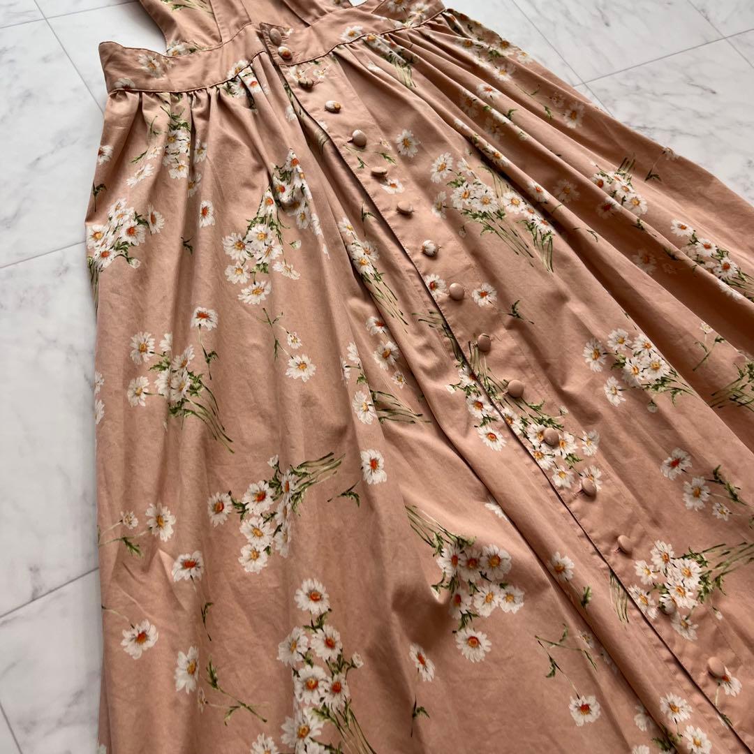 PINK HOUSE エプロンワンピース　デイジー柄　ロングワンピース　ピンク