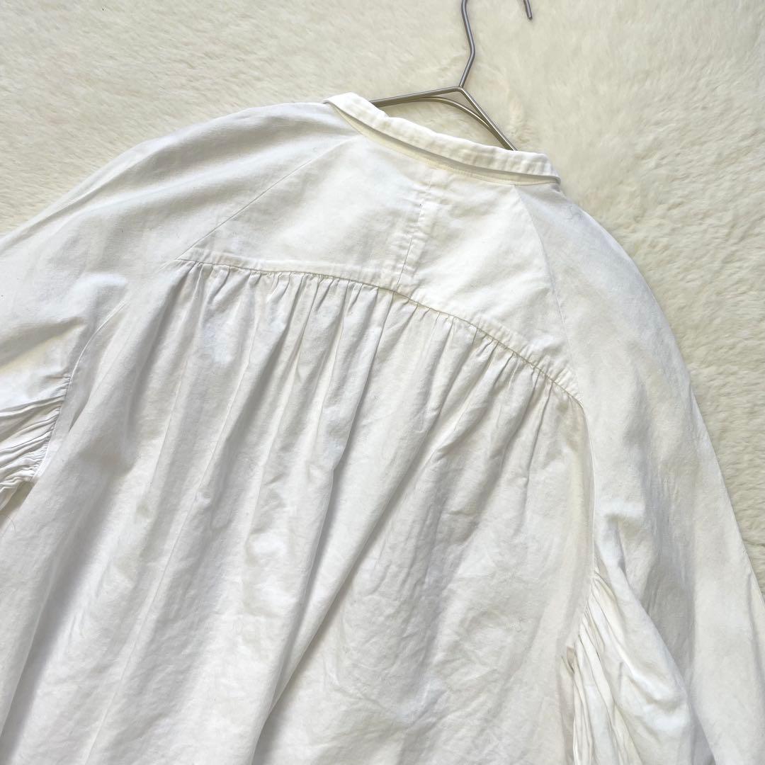 KAPITAL フロントポケット付きAラインシャツ 丸襟 白