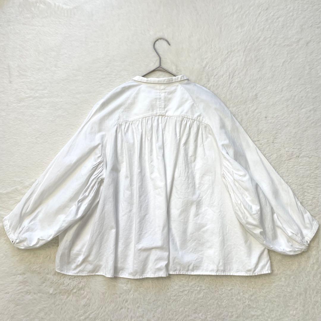 KAPITAL フロントポケット付きAラインシャツ 丸襟 白