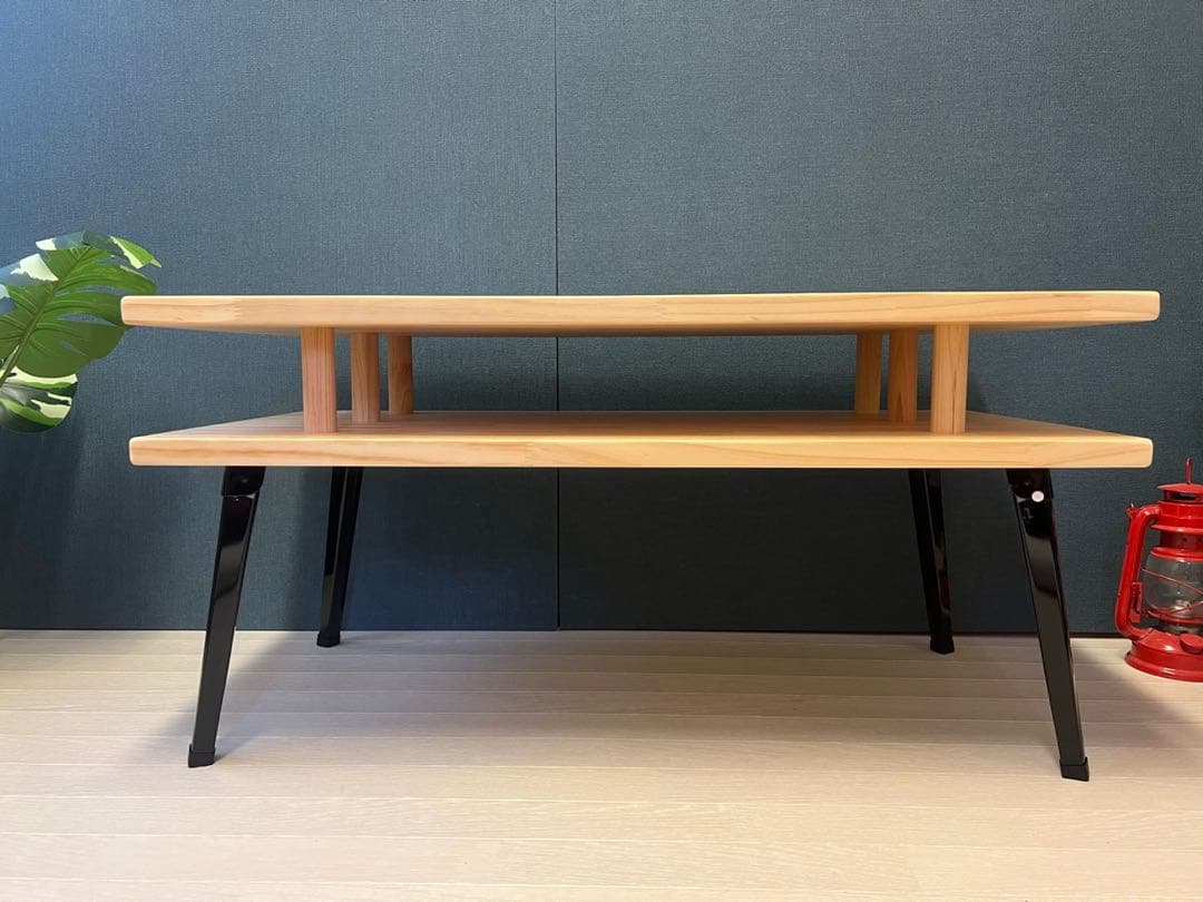 【在庫整理】 ローテーブル 長方形 収納付き 90cm パイン 折りたたみ脚