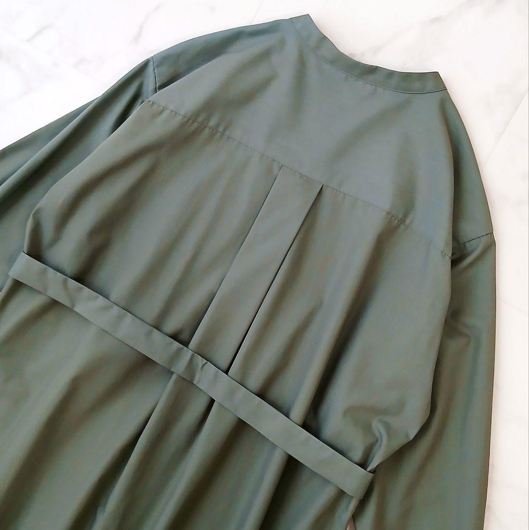 新品タグ アンタイトル 定価3万3千 バンドカラー シャツワンピース インナー付