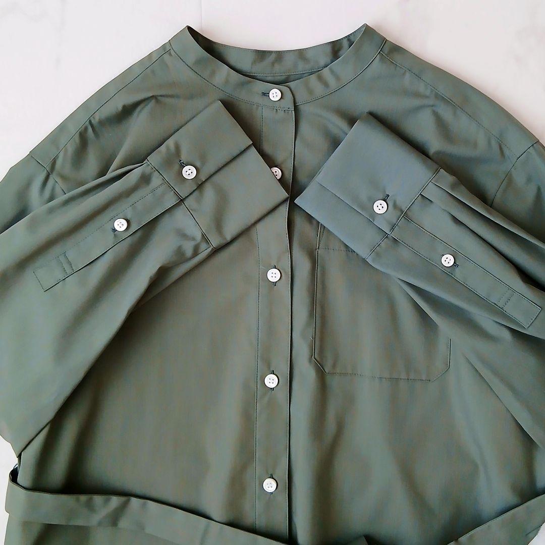 新品タグ アンタイトル 定価3万3千 バンドカラー シャツワンピース インナー付