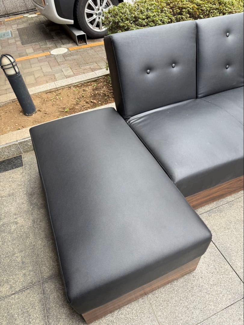 モダンデコ レザーソファ 収納付き カウチ 3人掛け オットマン付き