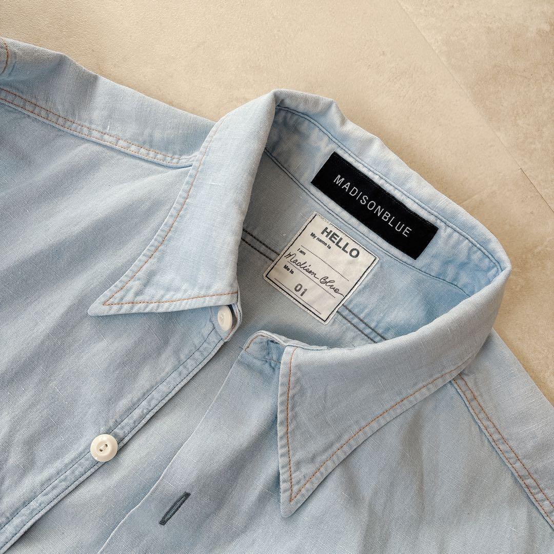 マディソンブルー ハンプトンシャツ シャンブレーシャツ コットン リネン ブルー