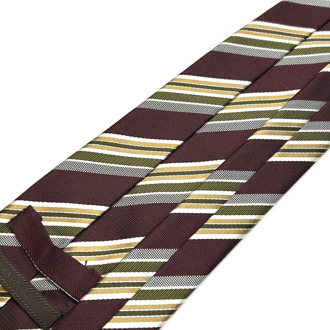 【未使用に近い✨】プラダ ネクタイ ワインレッド ストライプ 肉厚生地 シルク