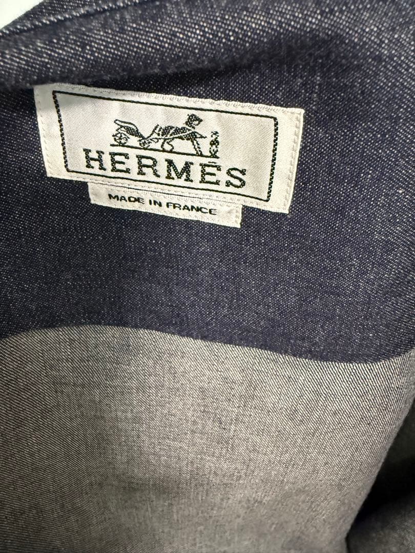 エルメス コットン デニムジャケット メンズ ブルー セリエボタン　38/15