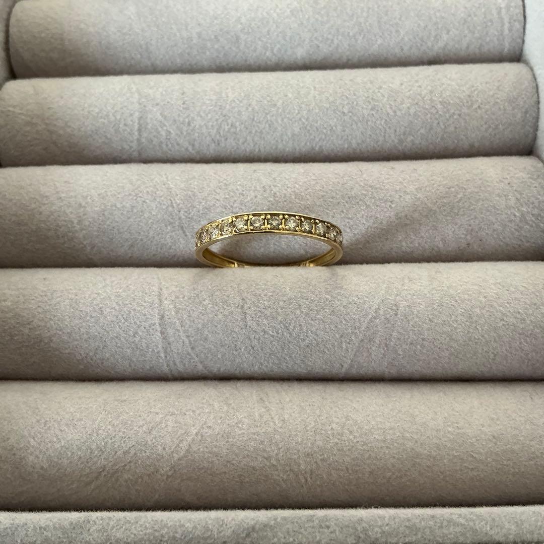 13号　ハーフエタニティリング　3個　ダイヤ　エメラルド　K18　YG　PG