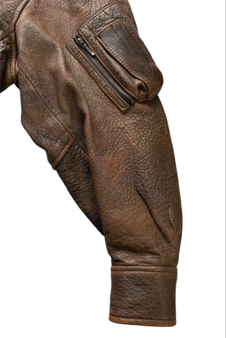 MENS ROBO レザージャケット ボア襟 ブラウン