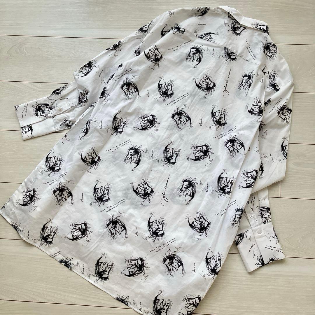 レア 新品 ジョンレノン オノヨーコ スケッチ ロング シャツ ワンピース 刺繍