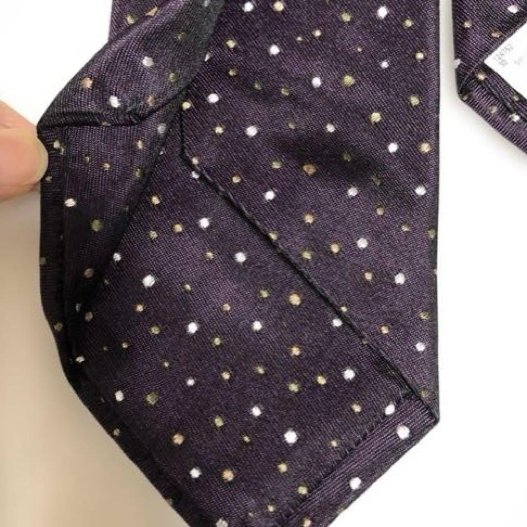 【 ポール・スミスコレクション】ドット柄　刺繍　ロゴ　紫　シルク　伊　ネクタイ