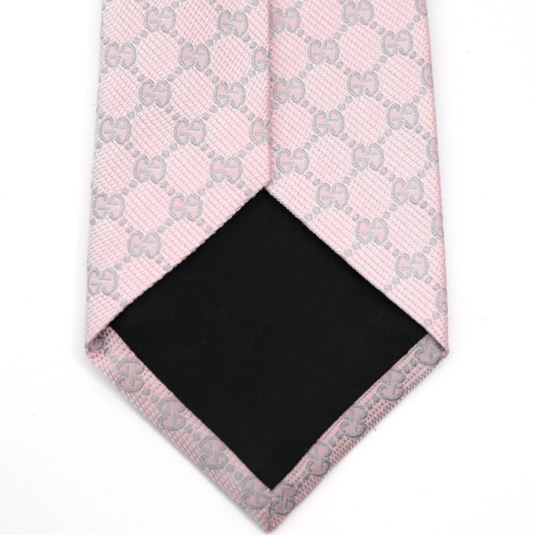 GUCCI グッチ　ピンク ネクタイ GG　パターン　シルク　ジャカード織
