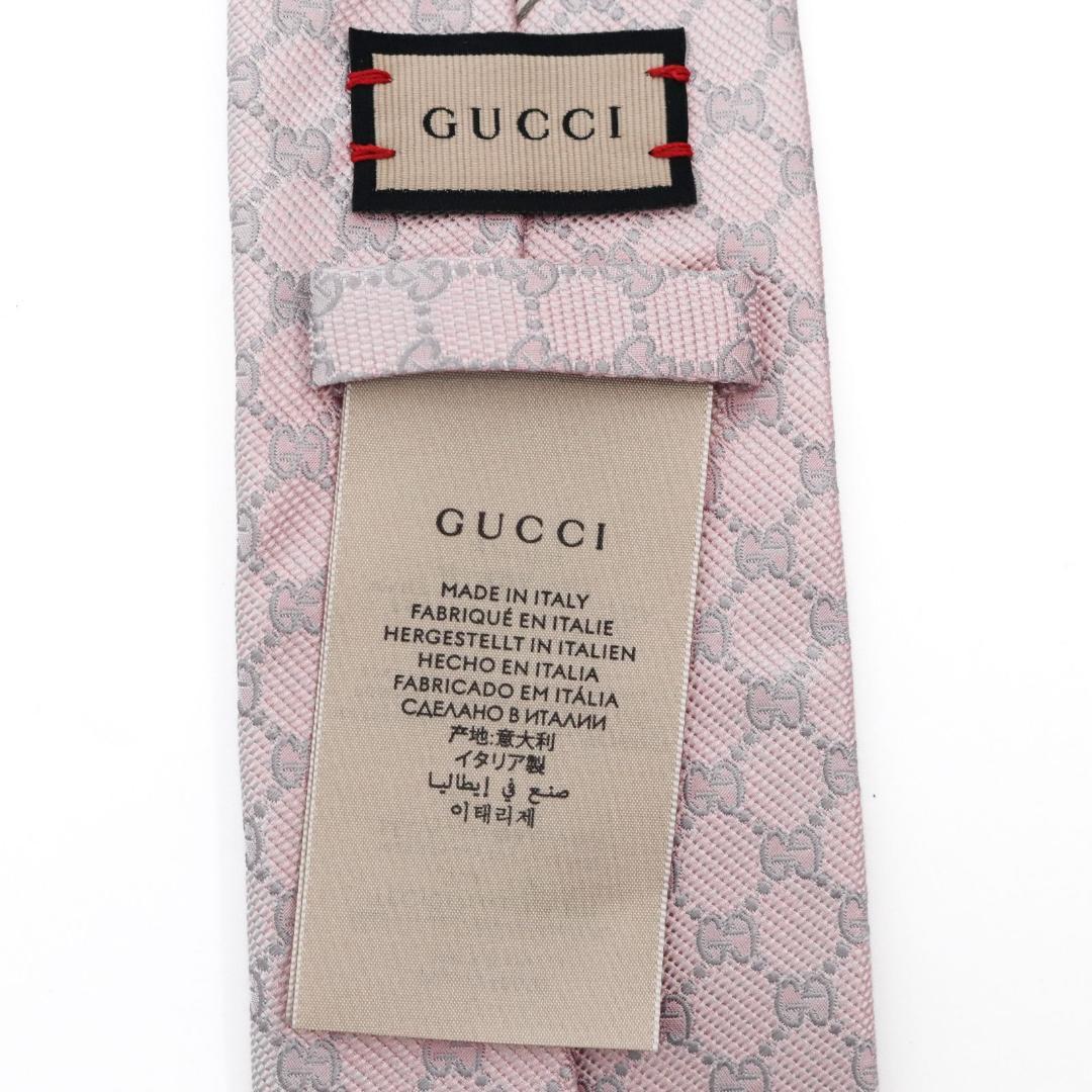 GUCCI グッチ　ピンク ネクタイ GG　パターン　シルク　ジャカード織