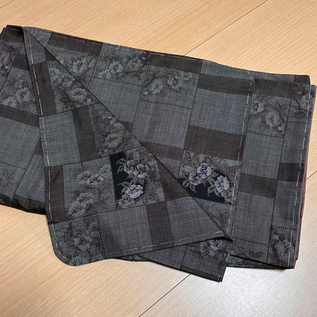 着物リメイク 大島紬(7マルキ)からピンタックの襟ギャザーワンピース(LL)