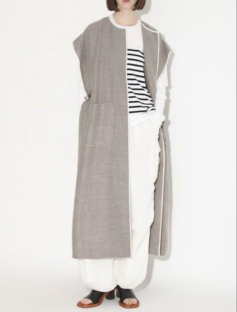 極美品　2023SS SACRA リネンコットンバスケットロングジレ