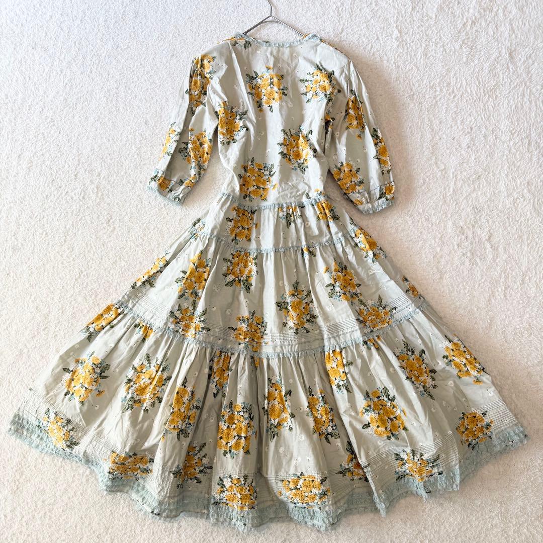 ピンクハウス ロング ワンピース たんぽぽブーケ ピンタック ピコフリル 希少