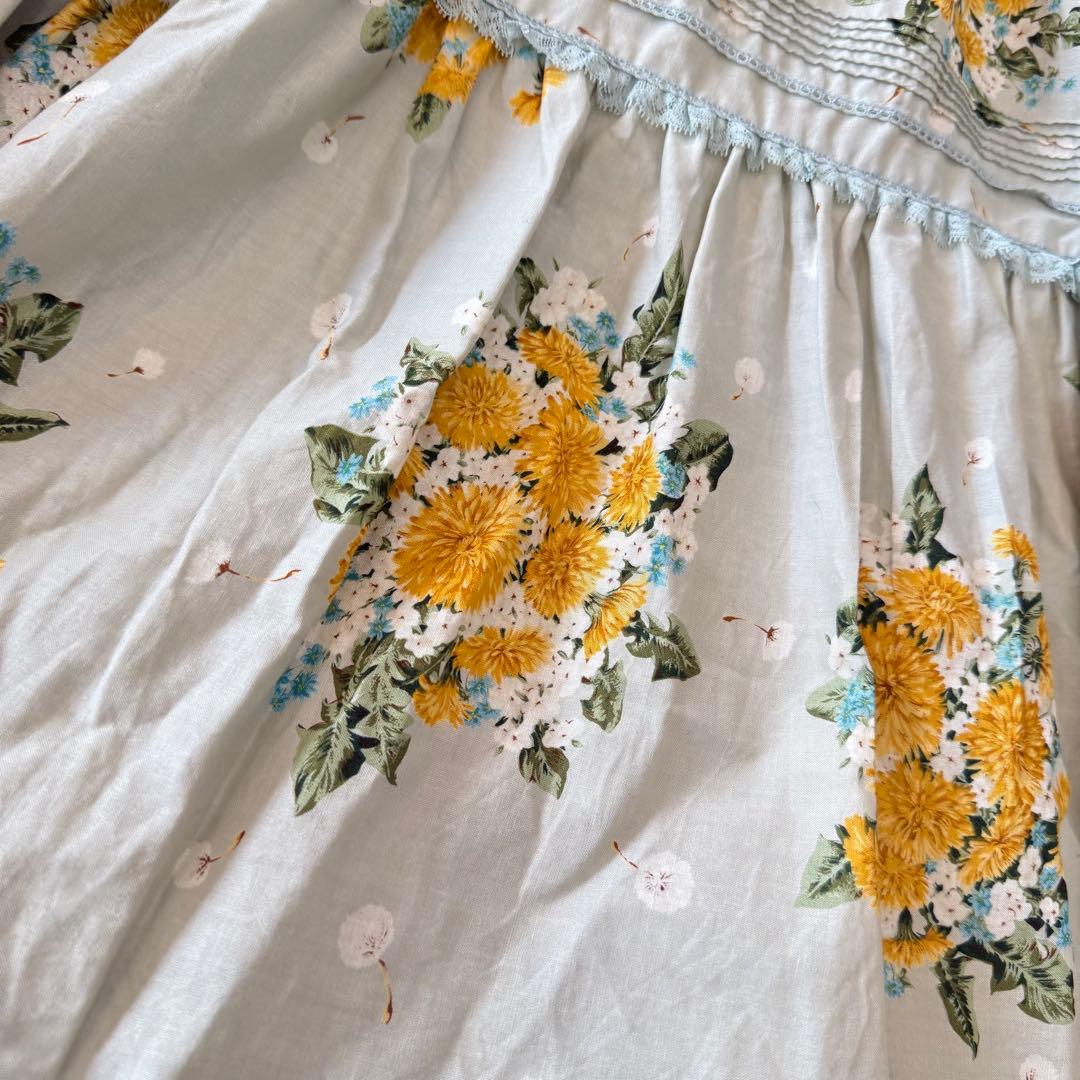 ピンクハウス ロング ワンピース たんぽぽブーケ ピンタック ピコフリル 希少