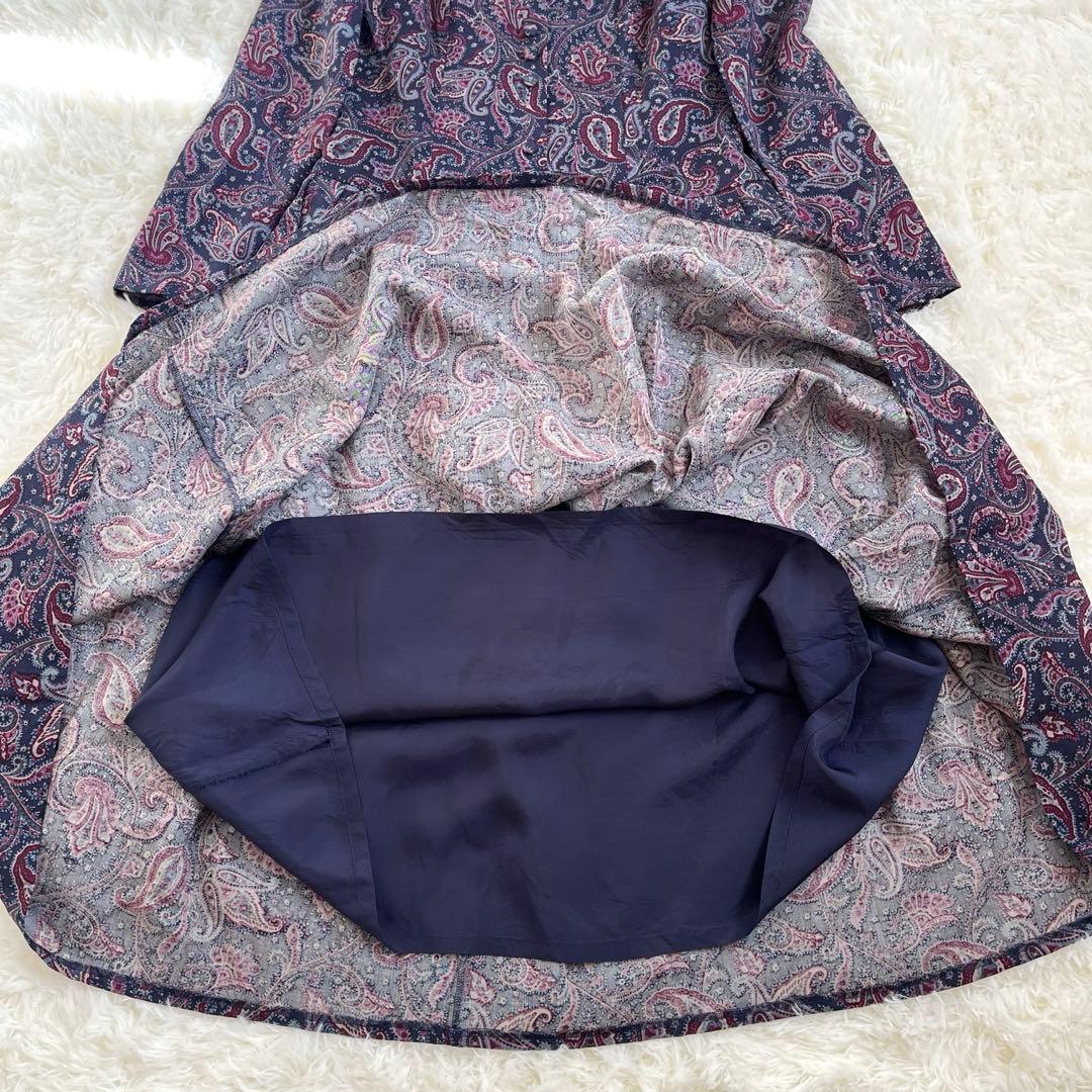 ローラアシュレイ　レース襟　ペイズリー柄　ロングワンピース