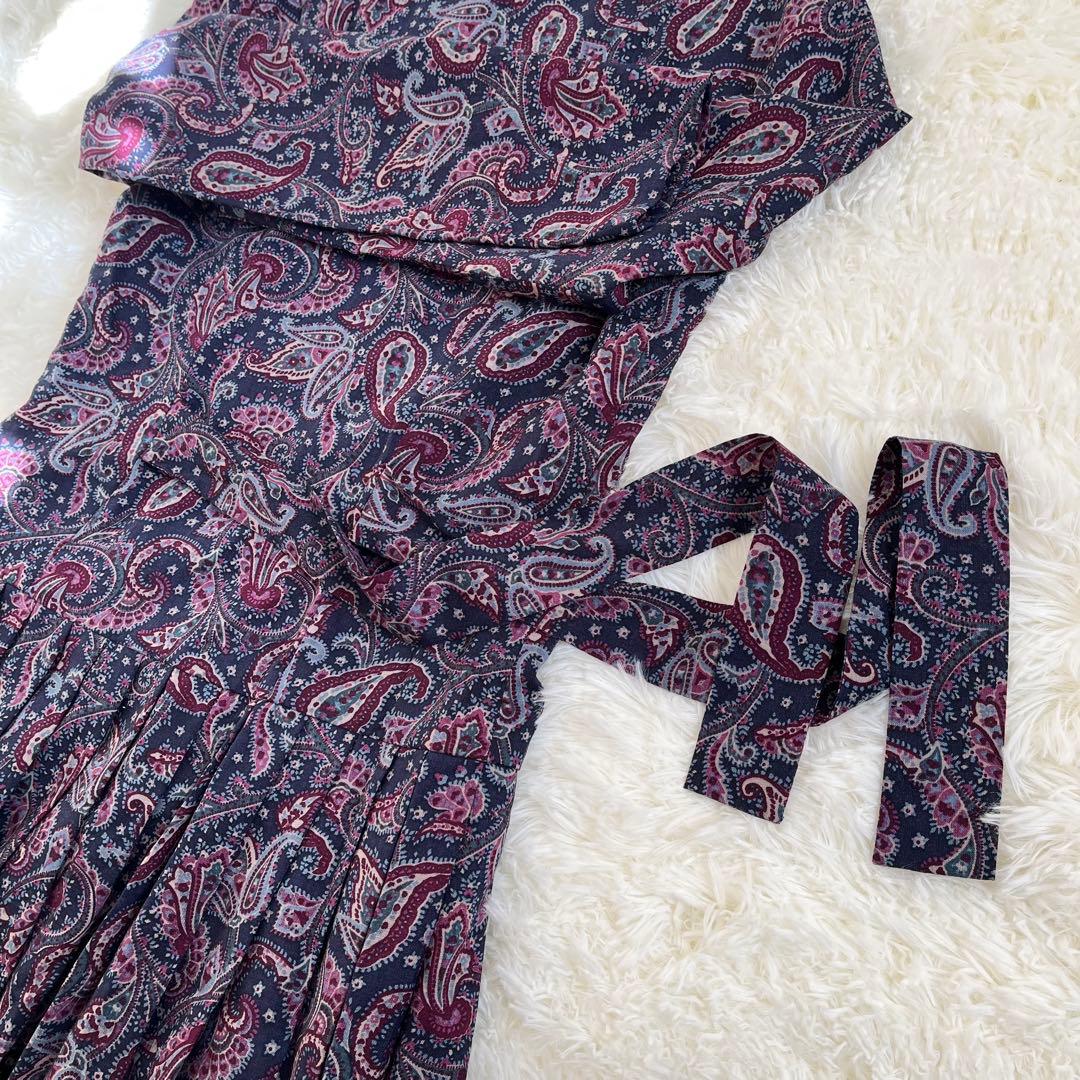 ローラアシュレイ　レース襟　ペイズリー柄　ロングワンピース