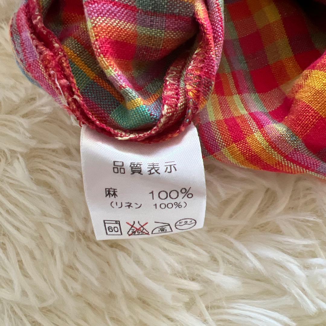 【リゼッタ】ワンピース/チェック/レッド/総柄/麻100%/リネン/ノースリーブ