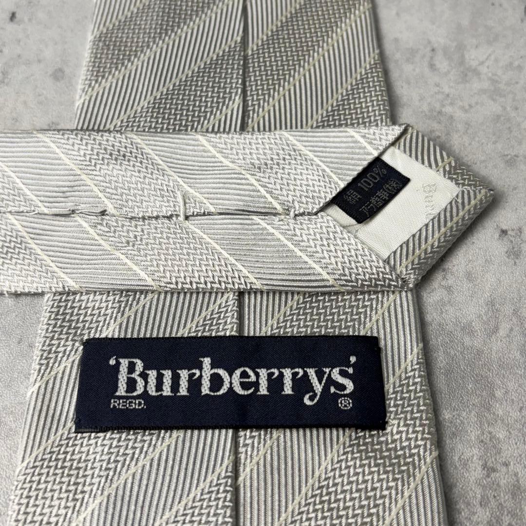 美品 Burberry ジャガード ホースロゴ ストライプ ネクタイ シルバー