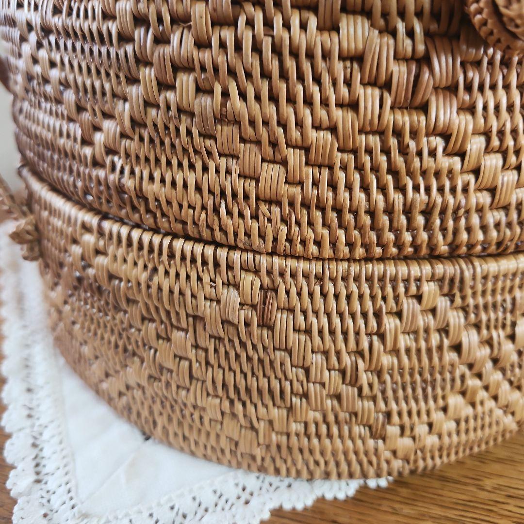 アタ　2段バスケット　インドネシア　裁縫箱　小物入れ　バスケット