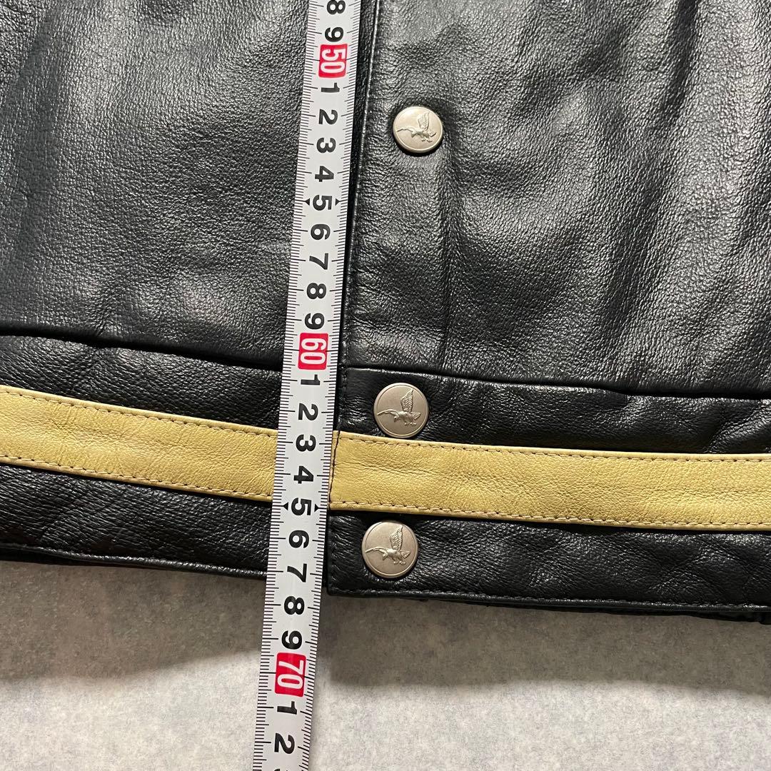 90s オールレザー スタジャン 本革 襟付き バックロゴ 古着 アメカジ Ｍ