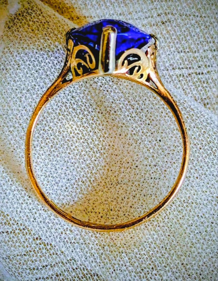 希少✨️戦前✧*。K18 合成サファイア ２色金 昭和ヴィンテージリング 6号