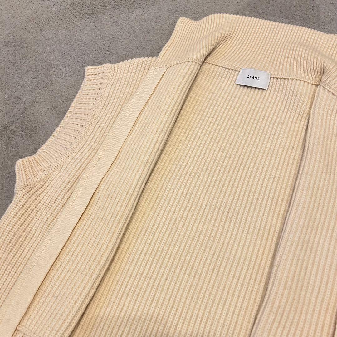 【美品】CLANE ZIP COLLAR KNIT VEST-ivory