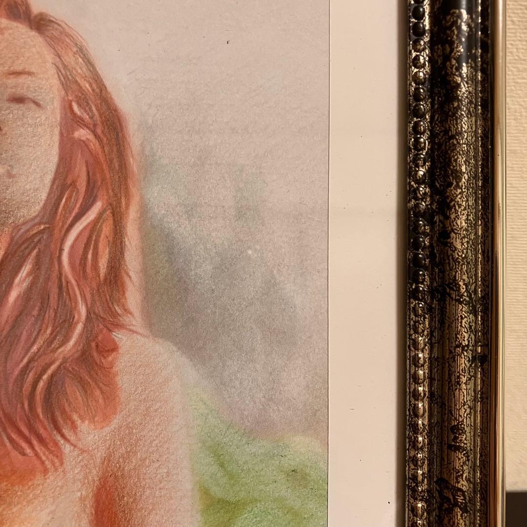 女優画27額装品　額縁寸法32.7cm×24.0cm　カラー着色　定款付