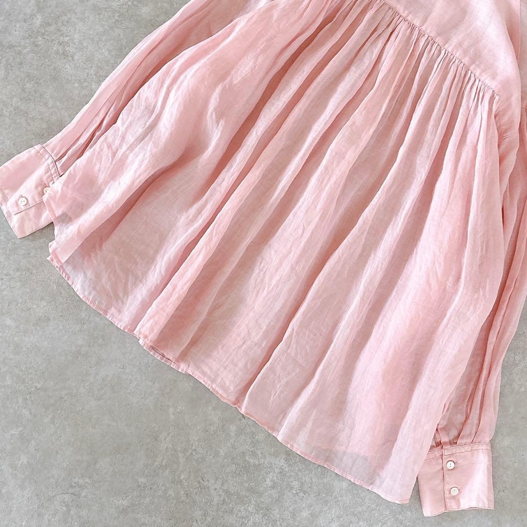 美品 スローブイエナ 24SS ラミー ギャザーシャツ リネンシャツ ピンク